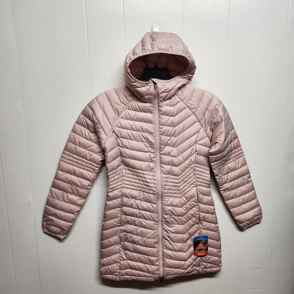 Columbia Powder Lite Mid Jacket Womens Medium Pink Omni Heat Hooded Puffer